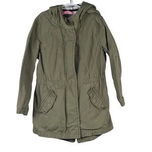 Baby GAP Jacket Girl's Size 5 Full Zip Hooded Long Military Green Lined Snap